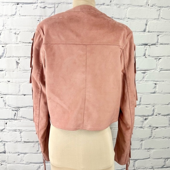 House Of CB Faux Suede Fringe Jacket Pink Women’s Medium Coastal Cowgirl Western - Picture 5 of 13